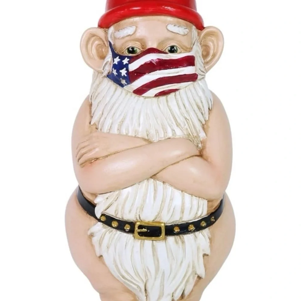 Patriotic Garden Gnome with Red Hat collectors Covid series wearing face mask